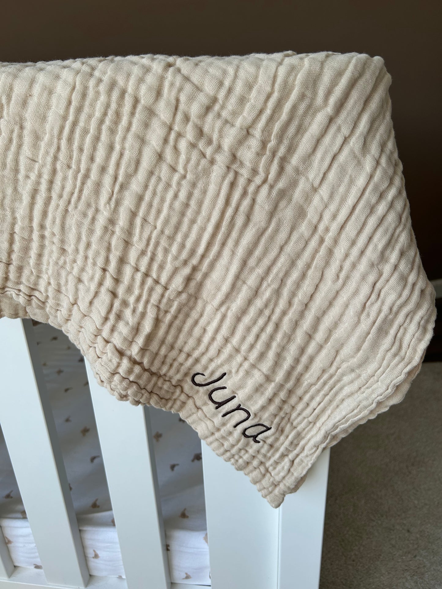 Mousseline stof, hydrofiele doek met naam